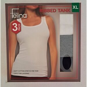 Felina Ribbed Tank Women XL White Gray Black New 3 Pack Stretch 819-223-CB5
